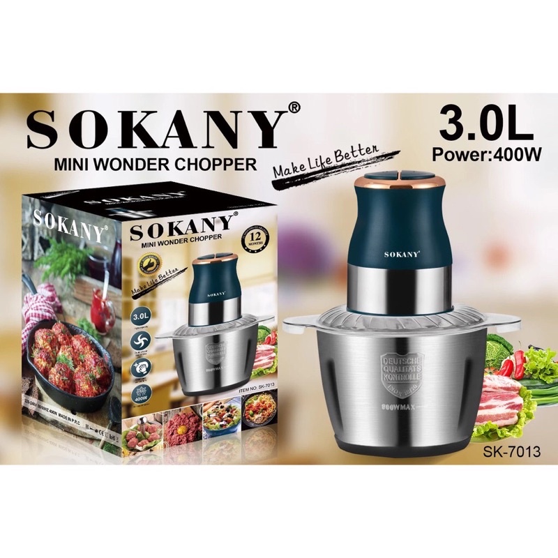 Máy xay đa năng Sokany 7013 model 2021 , sinh tố, hoa quả, xay thịt cối 3 lít inox 304 công suất 400W