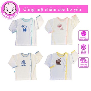 Áo sơ sinh dài tay cài lệch màu trắng Thái Hà Thịnh 100% cotton