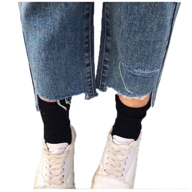 Quần baggy jean nữ lưng cao, cắt rách màu xanh jean LB41 LB Jean Fashion | BigBuy360 - bigbuy360.vn