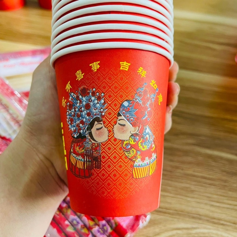 Cốc giấy đám cưới- Cốc Hỷ- Loại dày đẹp- 100 cốc/ gói
