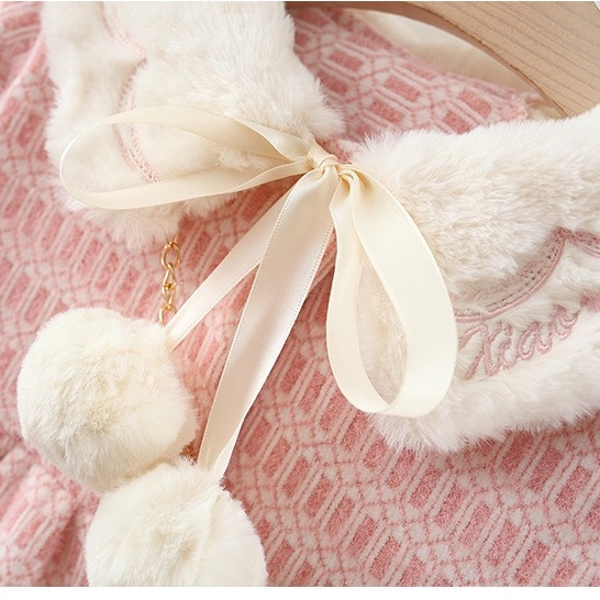 áo khoác len lông ấm áp bé gái size 9-20kg họa tiết cổ thêu tặng kèm túi đeo xinh xắn AK40
