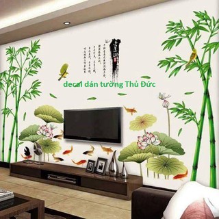 Decal dán tường combo sen và trúc