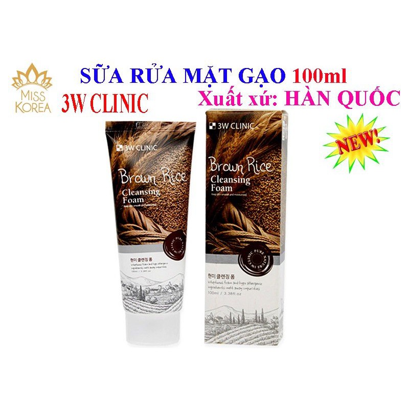 Sữa rửa mặt gạo 3W Clinic 100ml Hàn Quốc