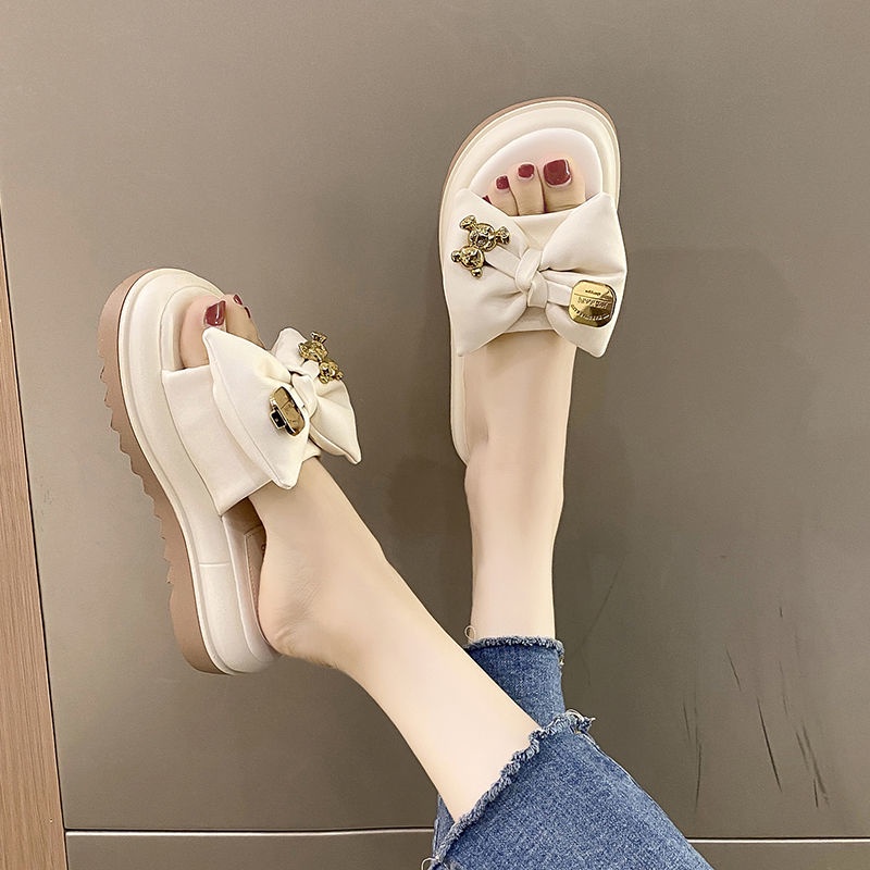 Dép sandal đế dày phối nơ phong cách thời trang mới