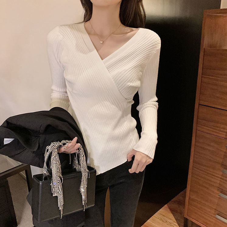 Áo Giữ Nhiệt Nữ V-neck Knitted Shirt Women's New Fashion Slim Long Sleeve T-shirt
