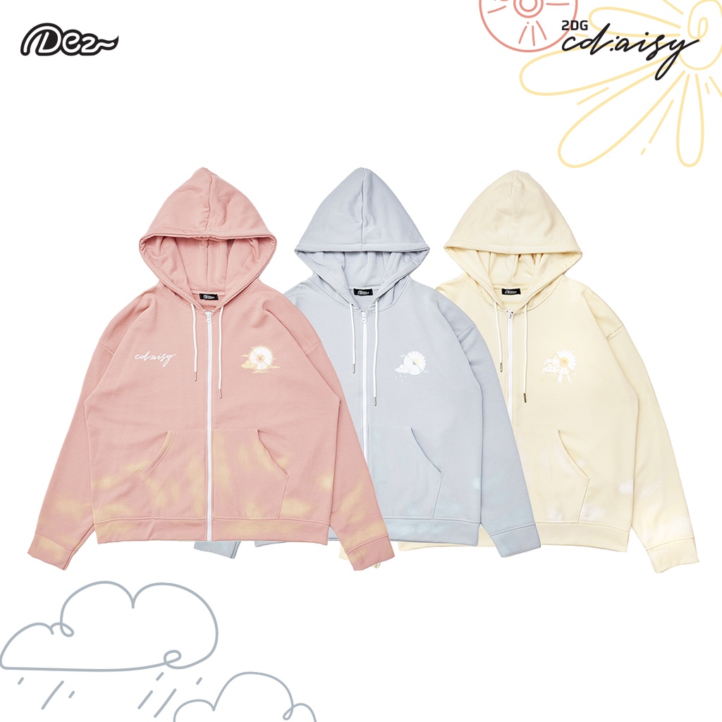 Áo Hoodie Zip Khóa 2DG CD:aisy - Nỉ Chân Cua (Vàng Kem, Xám Trắng, Hồng Cam)