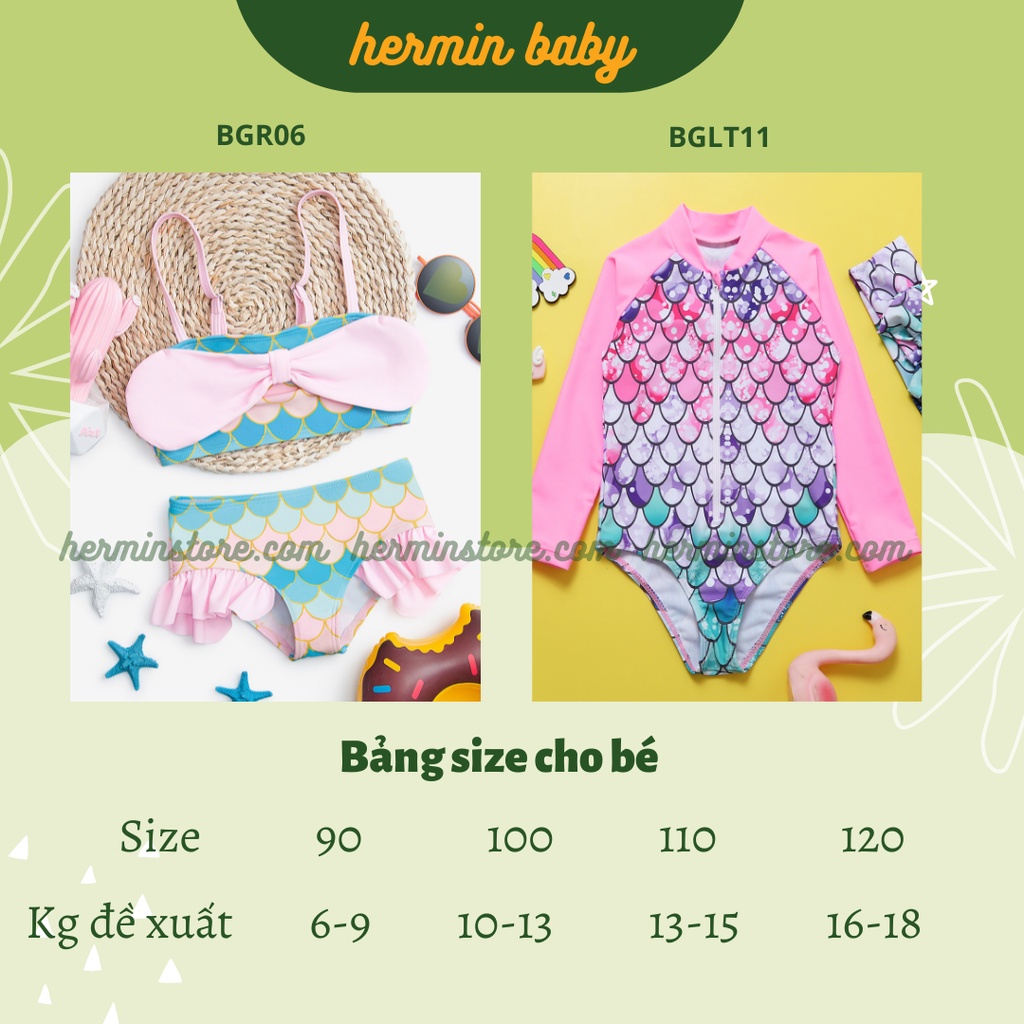 Đồ bơi bé gái - Bikini bé gái họa tiết vẩy cá nổi bật cho bé 6-18kg