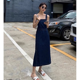 Set Váy Yếm Jean Xẻ Dáng Dài