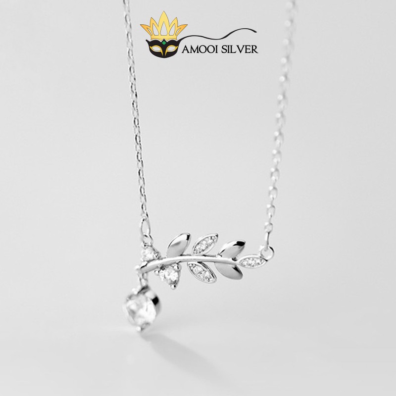 Dây chuyền bạc S925 lá nguyệt quế đính đá - Amooi Silver AD99