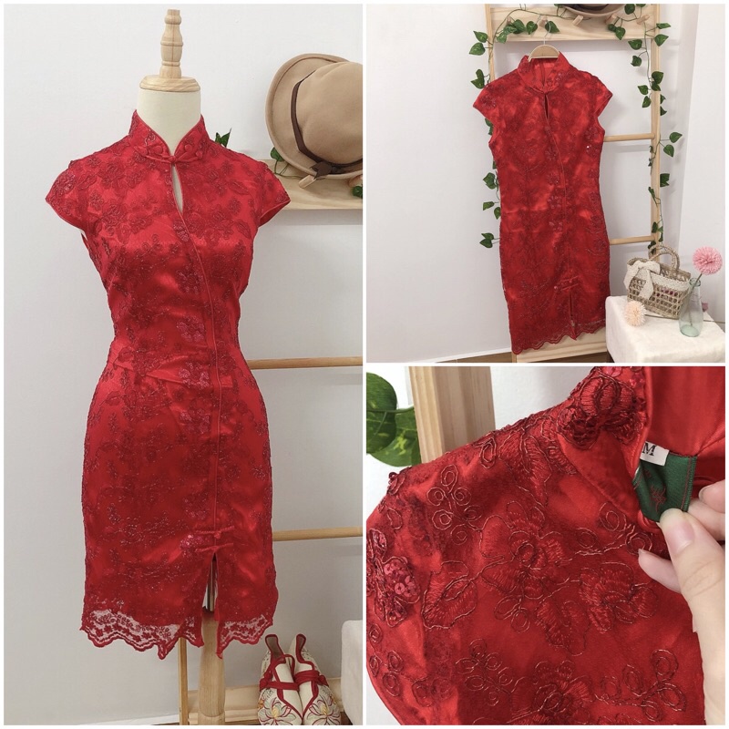 Sườn xám áo dài cách tân kim sa đỏ công phượng