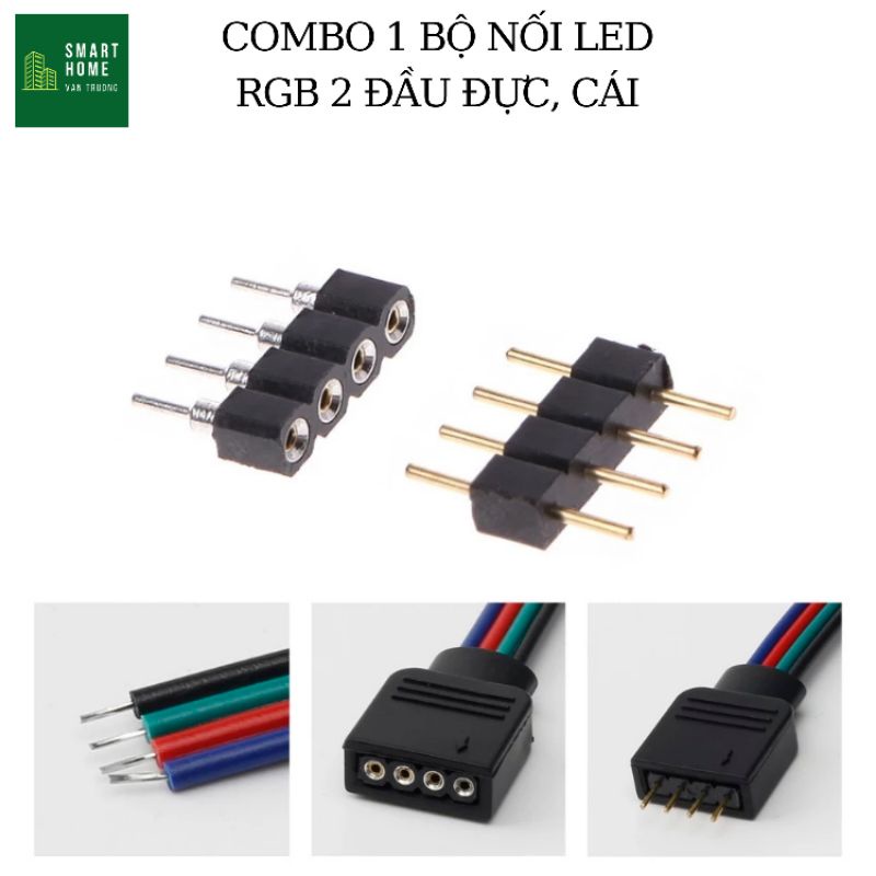 Set đầu nối nguồn đực cái cho led RBG, chân JUMP 4P cho nối đèn 5050, 3528, SMD