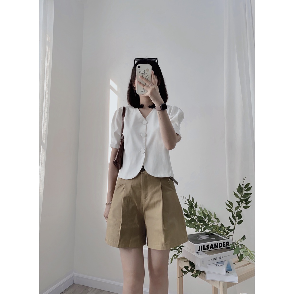 Áo sơ mi trắng khuy tròn AUBE