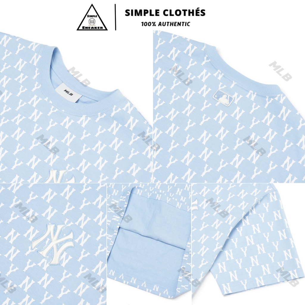 ÁO BASIC MONOGRAM ALLOVER SHORT SLEEVE NY🔥CHÍNH HÃNG🔥T-shirt Ngắn Tay Logo NY Màu Xanh Nhạt  - SIMPLE SNEAKE