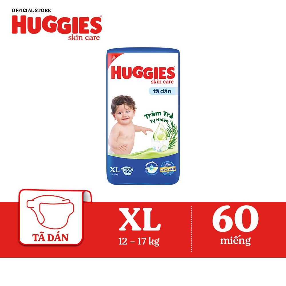 Tã dán Huggies Skincare Super Jumbo M76+3/ L68/ XL60/ XXL54