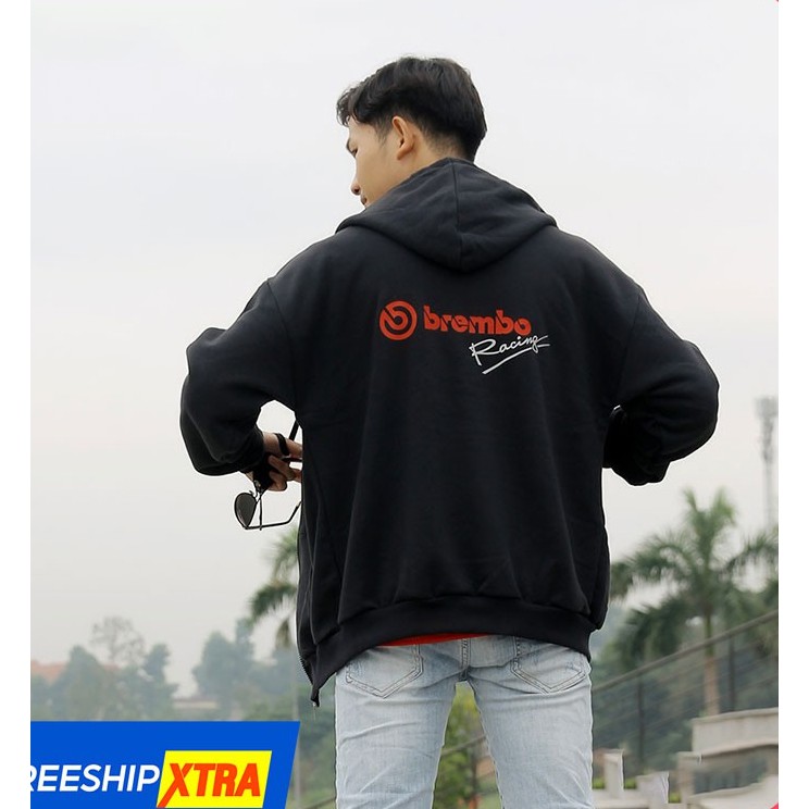 Áo khoác dây kéo unisex racing biker Brembo nam nữ vải da cá cao cấp co giãn 4 chiều, thoáng mát