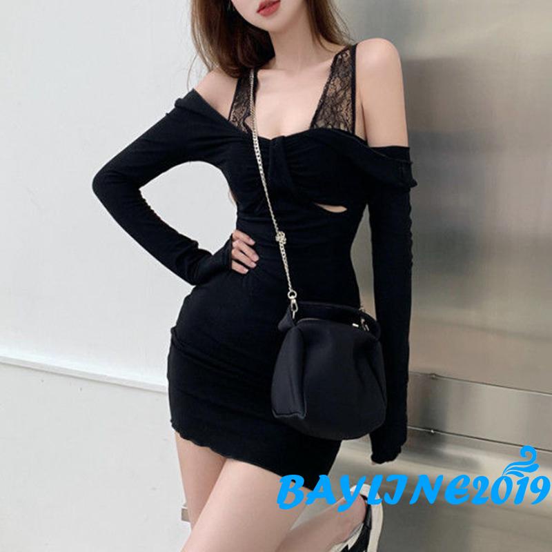 Đầm Hai Dây Ôm Dáng Tay Dài Cổ Chữ V Màu Trơn Thời Trang Cho Nữ