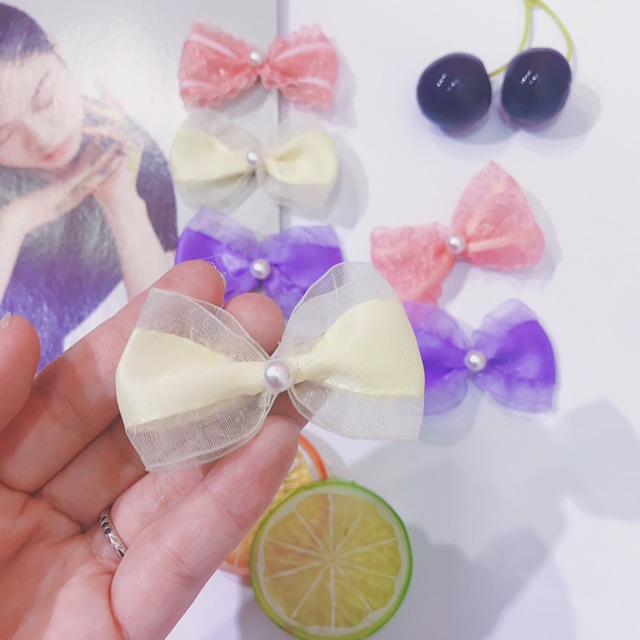 Kẹp mái nơ voan phối ren sắc màu