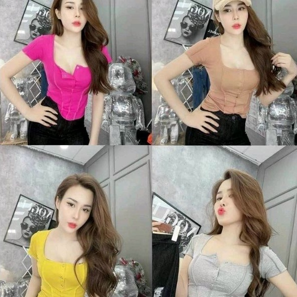 Áo thun body Vạt Bầu tay ngắn Nút Bấm A15