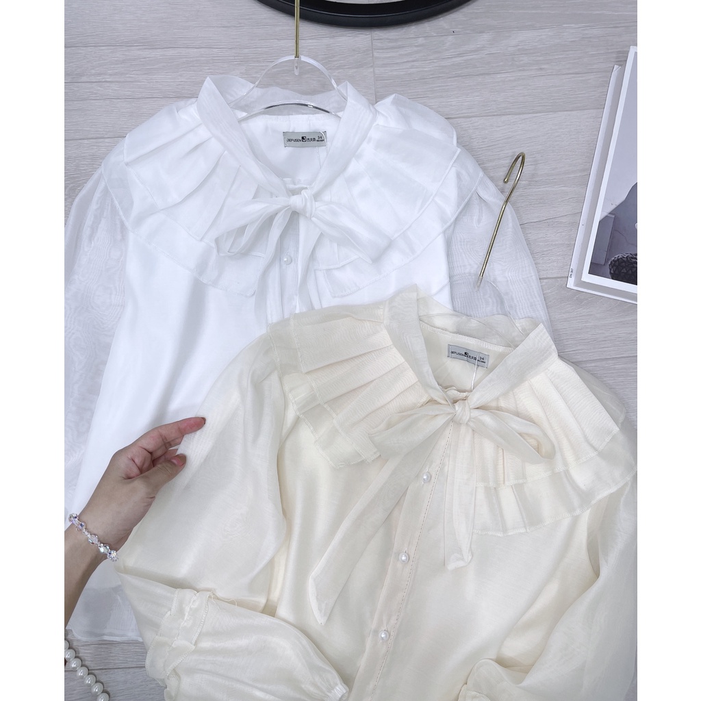 [HÀNG MỚI]  Áo sơ mi tơ bèo cổ nơ xếp ly siêu xinh | BigBuy360 - bigbuy360.vn