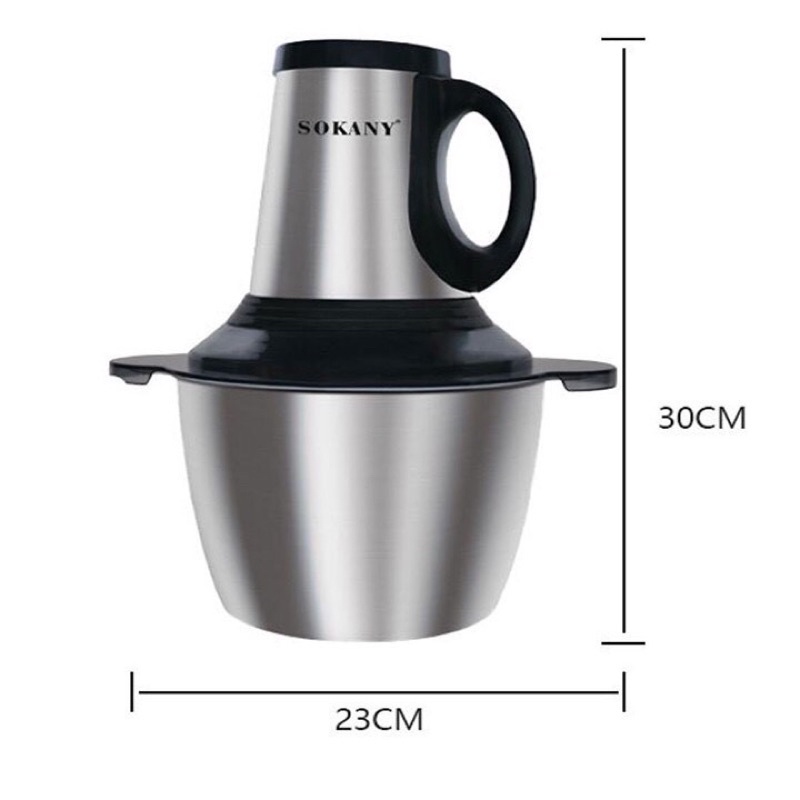 Máy xay thịt, xay rau củ quả Sokany 4 lưỡi, cối 3L Inox 304, công suất lớn 600w_Hàng chính hãng BH 12 tháng