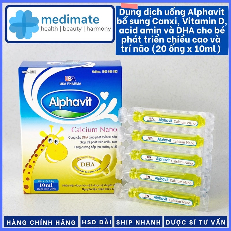 Dung dịch uống ALPHAVIT bổ sung Canxi, Vitamin D và DHA cho bé phát triển chiều cao và trí não (20 ống x 10ml)