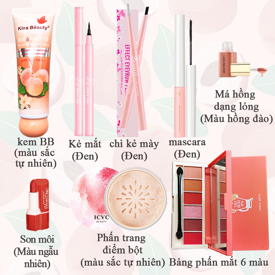 Bộ 8 món mỹ phẩm học sinh trọn bộ mới nhất(Kem BB+phấn mắt + chì kẻ mày+mascara+kẻ mắt + má hồng +Son môi+ phấn