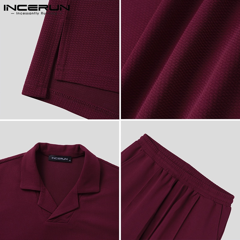 Bộ đồ INCERUN gồm áo tay ngắn kèm quần short co giãn thời trang mùa hè cho nam
