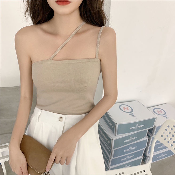 Women tank tops French-style croptop vest Women's summer outer wear inner match design sense niche short top hot girls strapless ins trendy