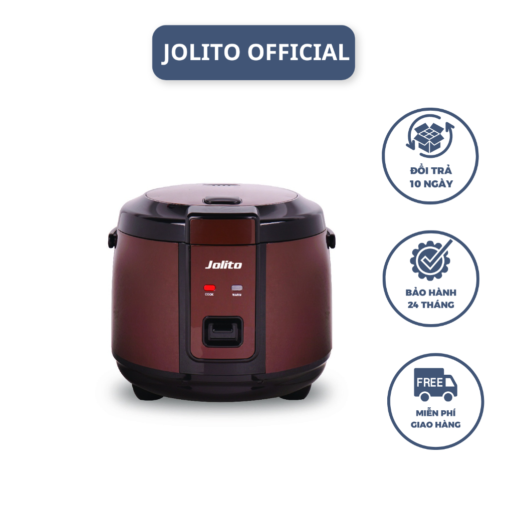 Nồi cơm điện Jolito J1.8P màu cà phê sữa đen có quai xách tiện lợi, công nghệ nấu cơm siêu nhanh chín - Hàng chính hãng