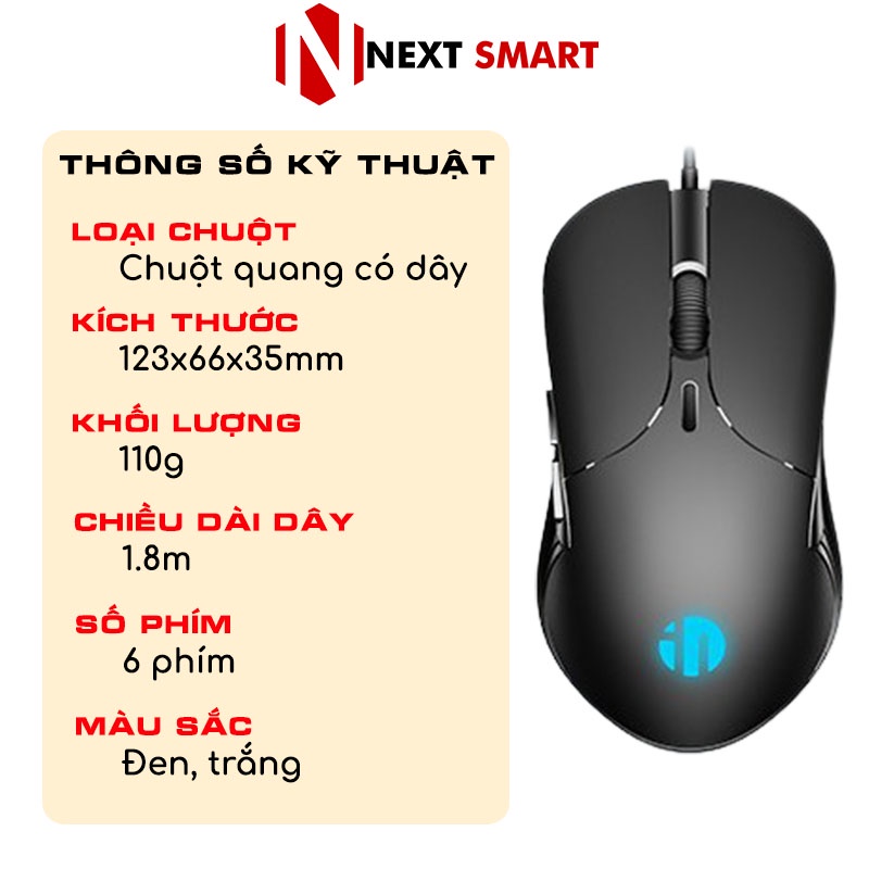 Chuột gaming máy tính Inphic PB1P 4800dpi chuột có dây silent im lặng chống ồn cho game thủ văn phòng