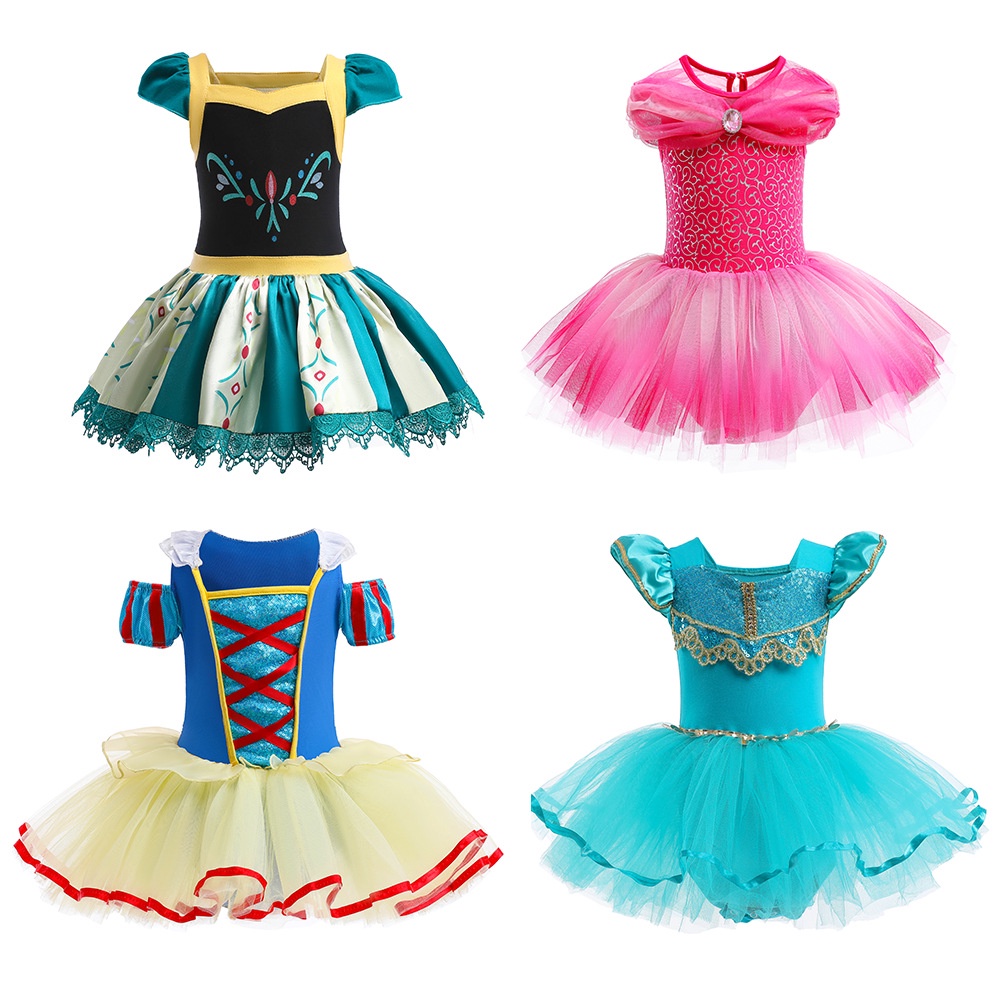 Đầm Xòe TUTU Đính Kim Sa Hóa Trang Công Chúa Elsa Anna Belle Cho Bé Gái