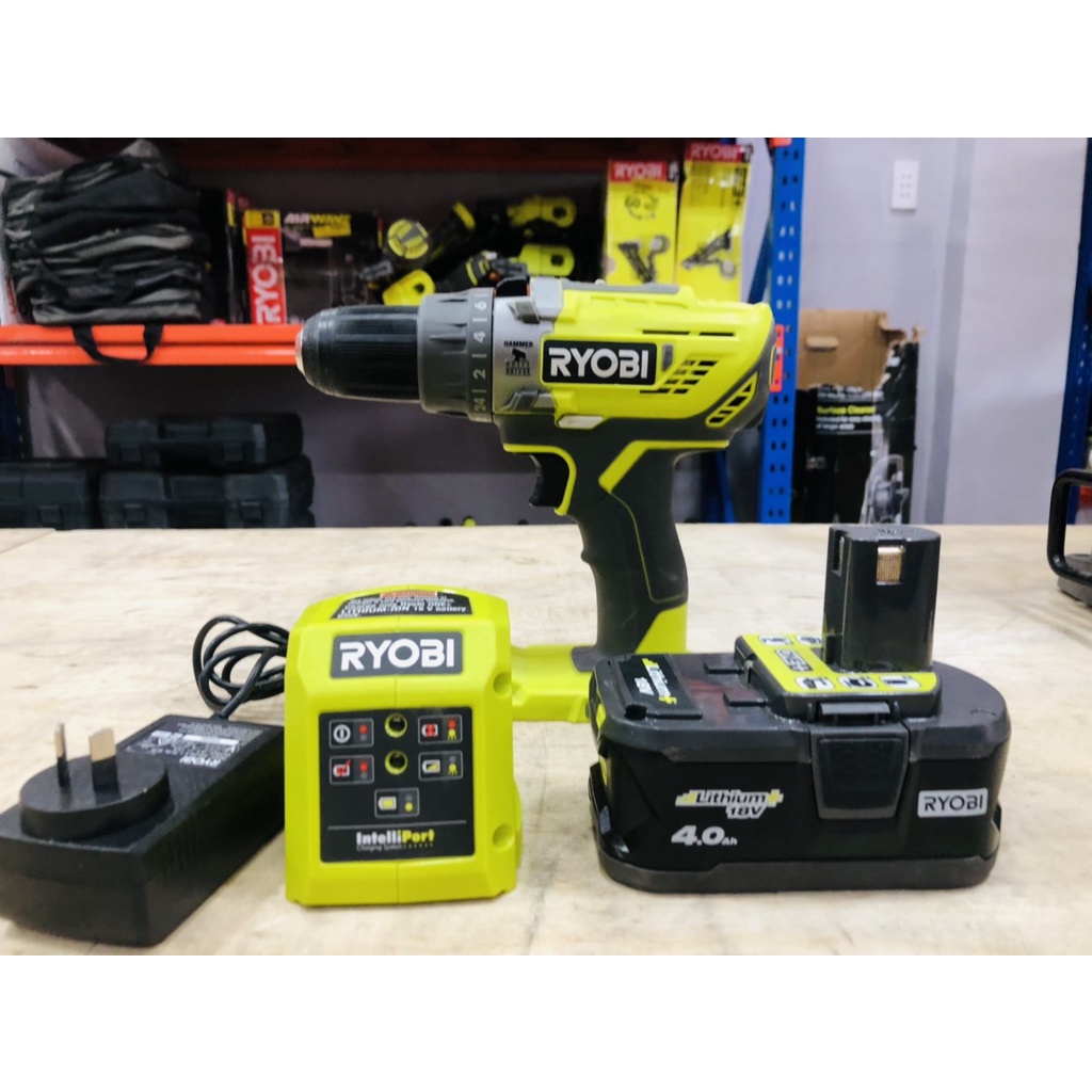 MÁY Khoan Búa 18V RYOBI kèm Pin 4Ah và Sạc R18PD3-H40G-95%-3 THÁNG -ÚC