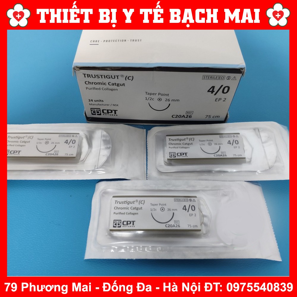 Chỉ Tự Tiêu CPT TRUSTIGUT C 3/0 4/0 (CHROMIC CATGUT) - Dùng Cho Cấy Chỉ