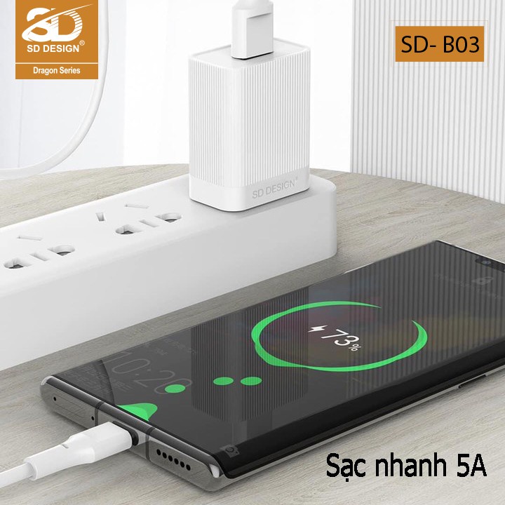 Cáp sạc nhanh 5A T9 chính hãng SD DESIGN giúp sạc nhanh đầy đủ các chân sạc cho các thiết bị di động