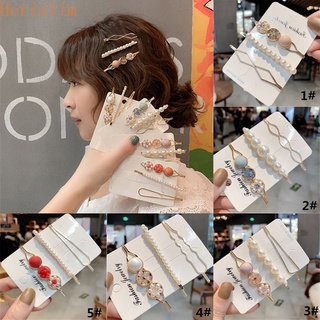 Set 3 kẹp tóc đính đá ngọc trai nhiều màu sắc