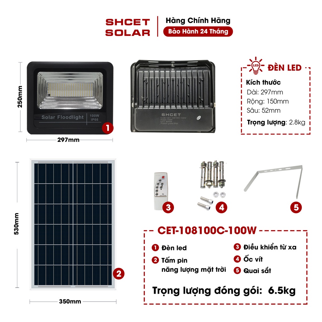Đèn Led Năng Lượng Mặt Trời SHCET Solar CET-108 Siêu Sáng Chống Nước Hàng Chính Hãng Bảo Hành 24 Tháng