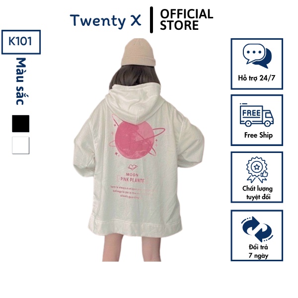 Áo khoác nỉ hoodie dây kéo form rộng unisex hai màu đen trắng dễ mặc, áo nỉ có mũ hình in nổi bền đẹp. K101
