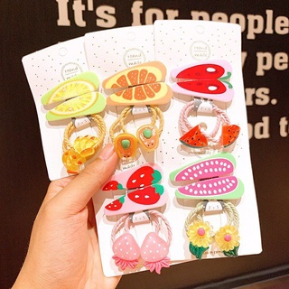 Set 2 dây cột tóc và 2 kẹp tóc hoa quả cho bé