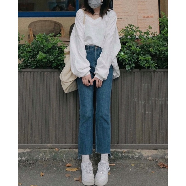Áo kiểu cotton tay dài trơn | BigBuy360 - bigbuy360.vn