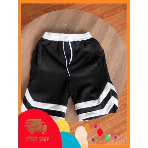 quần ngố bóng rổ kẻ trắng Quần short unisex bóng chày Chữ V nam nữ phong cách ་ '