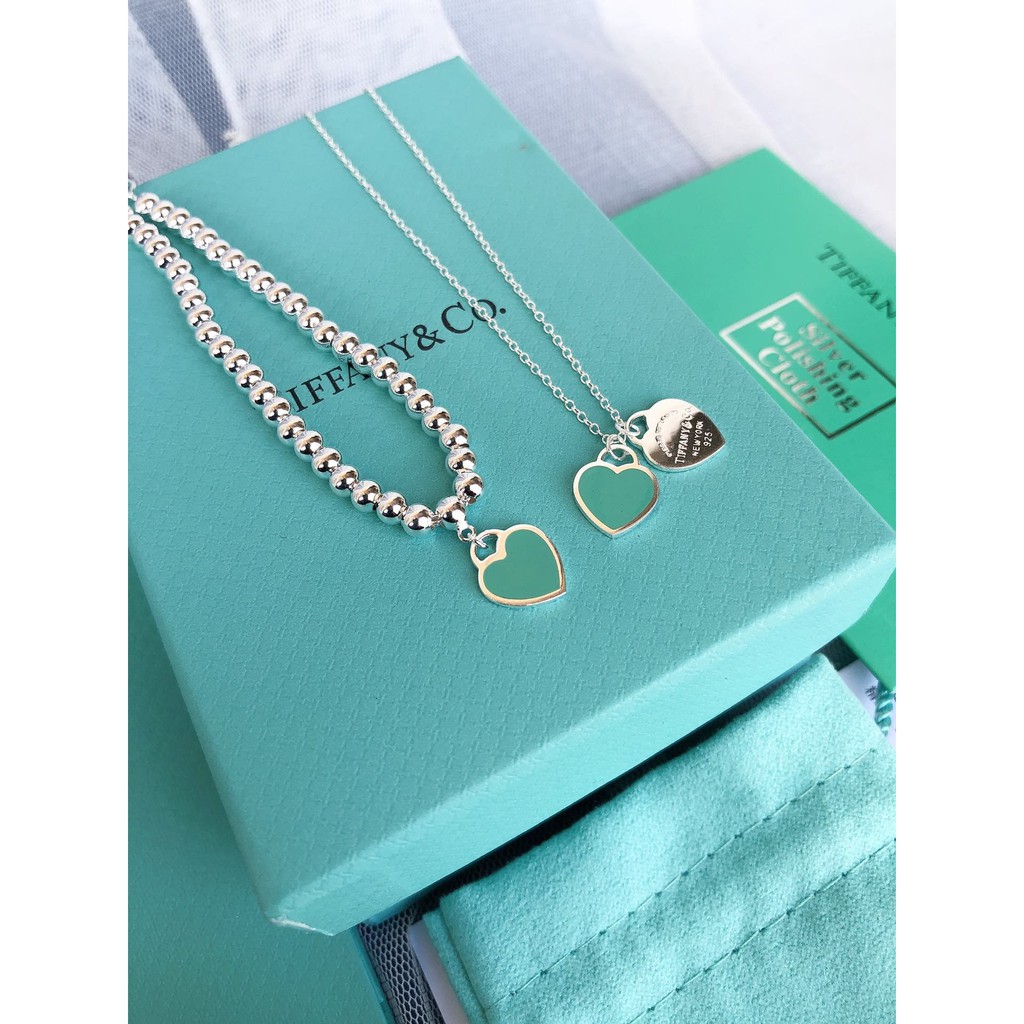 Dây chuyền/vòng tay bạc S925 mặt hình trái tim tráng men màu xanh dương