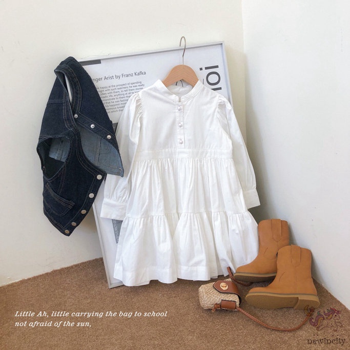 Bộ Áo Denim Không Tay + Đầm Trắng Thời Trang Hàn Quốc Dành Cho Bé Gái