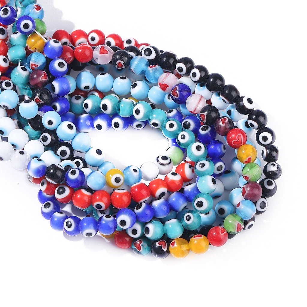 Chuỗi hạt thủy tinh nhiều màu 6 / 8mm tráng men hình mắt quỷ tròn làm trang sức/đèn