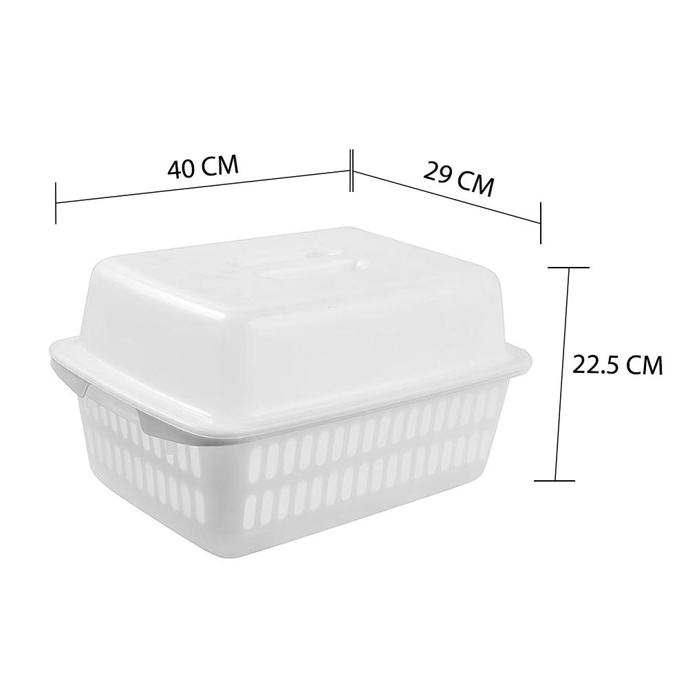 HomeBase JCJ Giá thoát nước bát đĩa bằng nhựa có nắp đậy 2401 Thái Lan W40xH22,5xD29,2cm màu trắng
