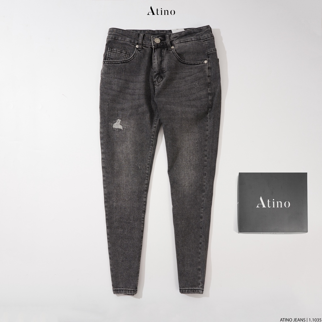Quần Jean Nam Đen Rách ATINO Chất Liệu Jean Pha Spandex Form Slim-Fit QJ1.1035