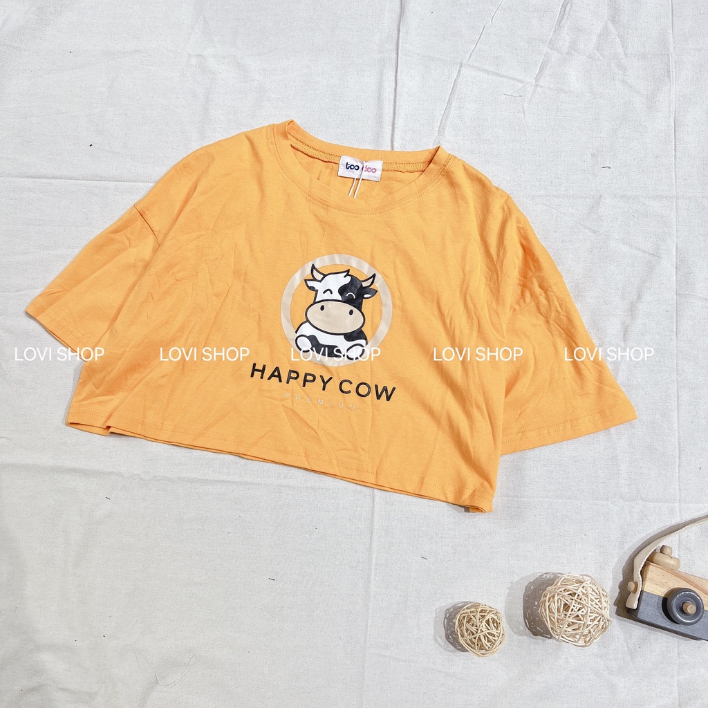LOVI SHOP- Áo thun croptop Happy Cow nhiều màu nhà Lovi