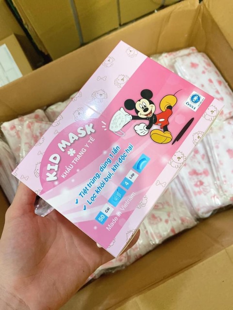 Khẩu trang y tế 4 lớp cho bé yêu KID MÁK hộp 50 cái