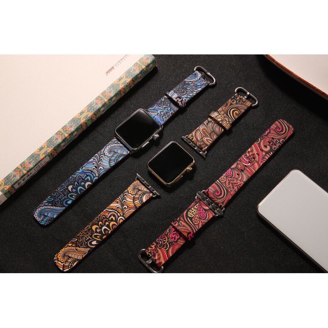 Dây da Apple Watch hoa văn đủ màu cho Series 1/ 2/ 3/ 4/ 5/ 6/ SE Full size 38mm 40mm 42mm 44mm