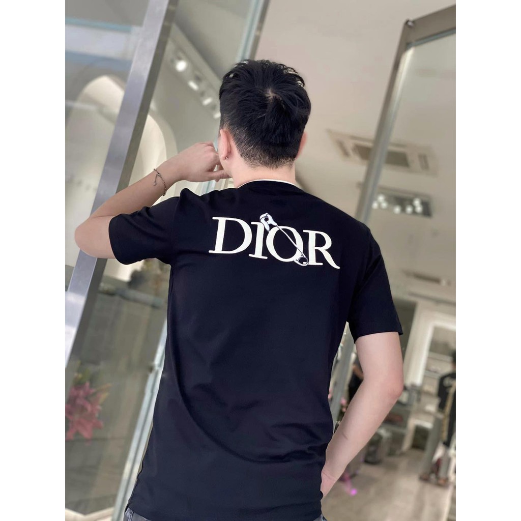 Áo phông cotton nam nữ DIOR chữ sau lưng đen / trắng xịn xò