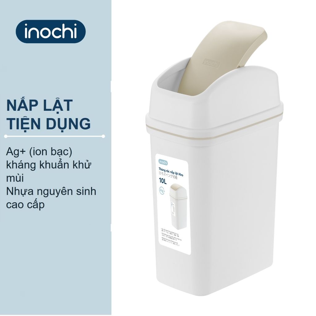 Thùng Rác Nhựa Nắp Lật INOCHI 10 Lít Nắp Linh Hoạt, Làm Sọt Rác Cho Văn Phòng, Trong Nhà, Ngoài Trời Nhỏ Gọn